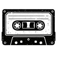 Obraz premium Vintage Distressed Audio Cassette Tape Icon - Retro Music Playback Media - Classic Analog Sound Recording - Old School Nostalgia - Monochrome Grunge Style Graphic - Iconic 80s 90s Era - Perfect for Mu
