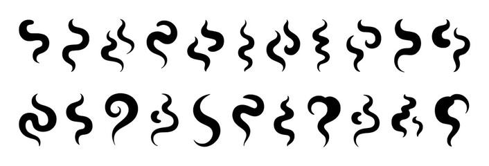 Naklejka premium Collection of Black Smoke and Steam Swirls on White Background