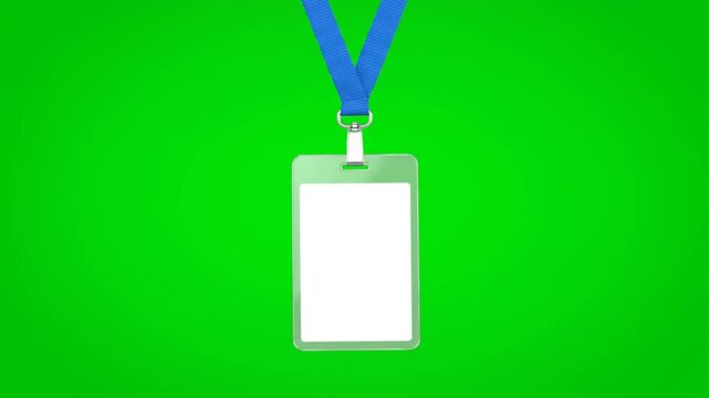 ID badge swinging on lanyard against bright green screen for easy keying, chroma key video element