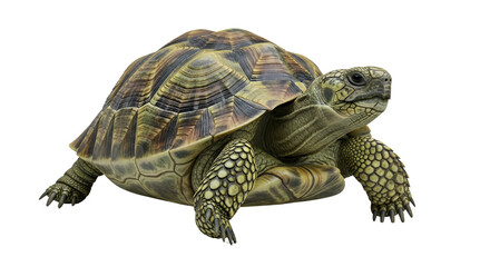 Obraz premium Land tortoise reptile with brown and green patterned shell isolated PNG with Transparent Background