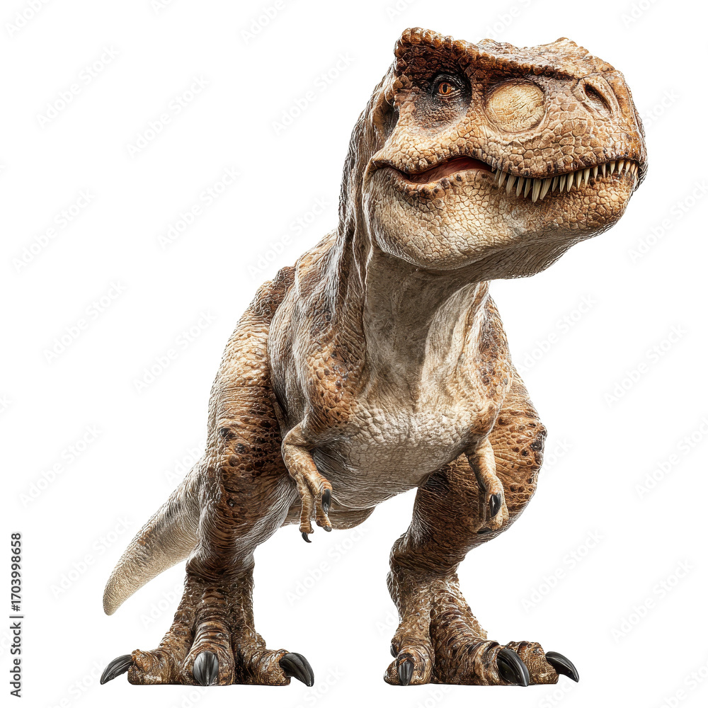 Poster dinosaur model in realistic design showcasing a t-rex in dynamic pose
