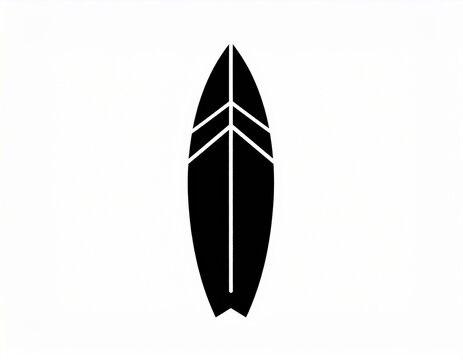Minimal vector icon of a surfboard in black design, suitable for surfing, ocean sports, and beach lifestyle themes.