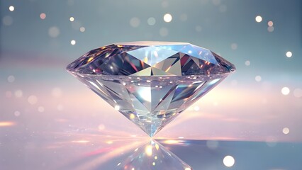 Brilliant cut diamond sparkling with light and bokeh effect