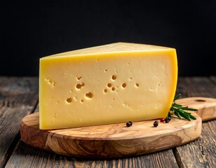 Cheese wedge on wooden board