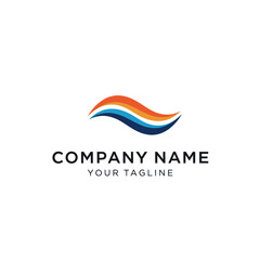 Fototapeta premium Abstract logo design featuring a stylized wave in orange, blue, and white, representing flow and energy.
