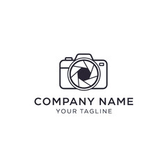 Modern camera logo design, minimalist style, company branding, tagline included.