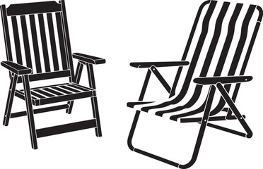 Outdoor Wooden and Striped Beach Chairs for Relaxing Summer Days and Leisure Time Fun