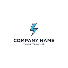 A minimalist logo design featuring a stylized blue lightning bolt icon above placeholder text for a company name and tagline, set against a clean white background.