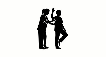 Physical Therapy Patient Balancing With Professional Aid