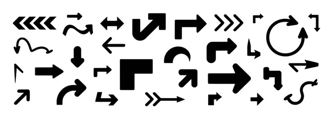Diverse Collection of Black Arrows on a White Background