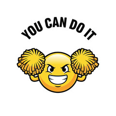 A smiling face icon representing a cheerleader with yellow pom poms, providing encouragement and support with the motivational slogan You Can Do It