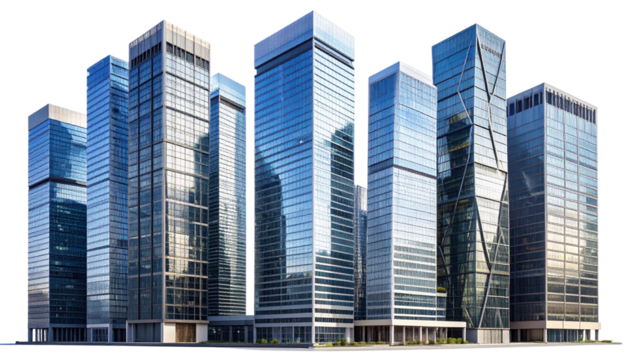 Top-Down View of Clustered Office Towers, Realistic 3D Render, Transparent PNG