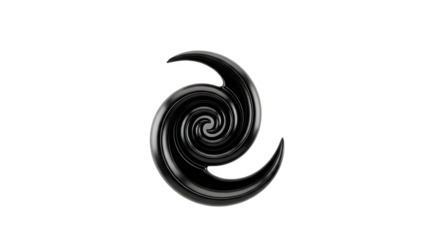 Black spiral shape isolated on transparent background abstract swirl design element with a vortex or whirlpool effect, creating a mesmerizing and dynamic visual