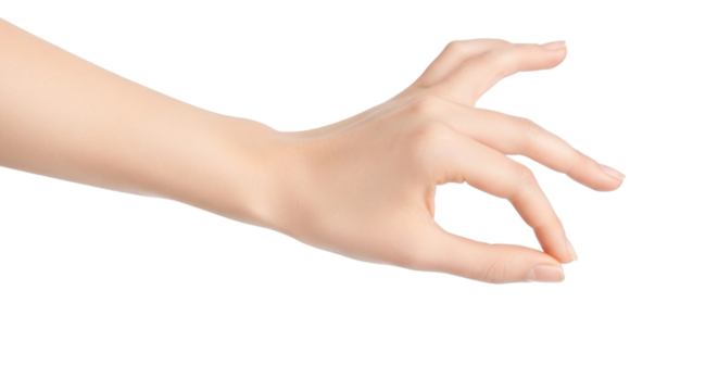 Hand Pinch Gesture on White Background | Mockup Image for Size Comparison, Measurement, or Product Presentation