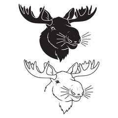 Elegant Moose Silhouette & Moose Lineart – Moose Vector Drawing Emphasizing Smooth Form – Moose Illustration – Silhouette and Lineart Set of Moose