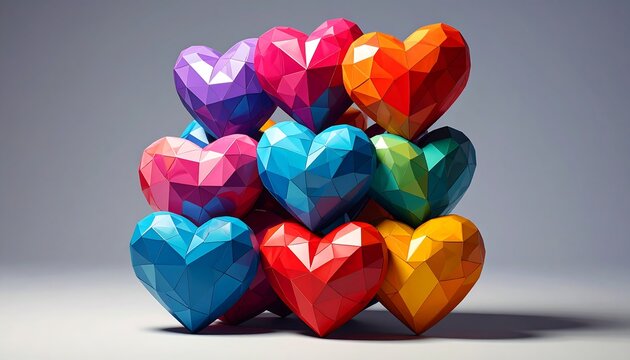 Colorful polygonal hearts stacked
