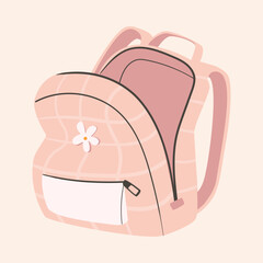 School backpack and schoolbag. Back to school children bag. Hand drawn knapsack vector illustration isolated on white background. Modern flat Rucksack cartoon style