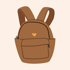 School backpack and schoolbag. Back to school children bag. Hand drawn knapsack vector illustration isolated on white background. Modern flat Rucksack cartoon style