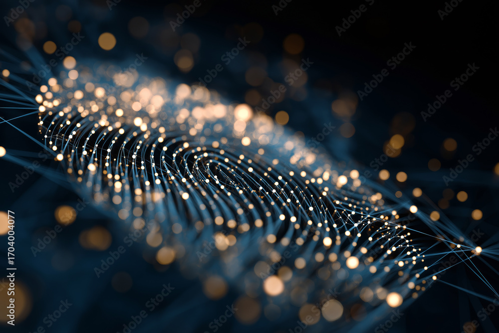 Poster abstract glowing fingerprint with network connections, symbol of digital identity and security acces