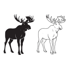 Bold Moose Silhouette & Moose Lineart – Moose Vector Design Featuring Strong Forest Animal Shape – Black Vector of Moose – Vector Set of Moose