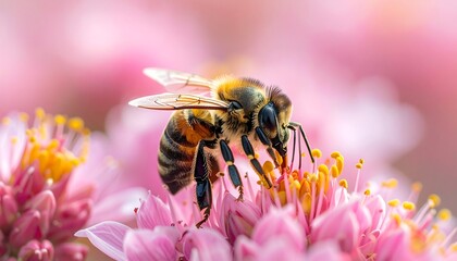 Honeybee on pink flower cluster