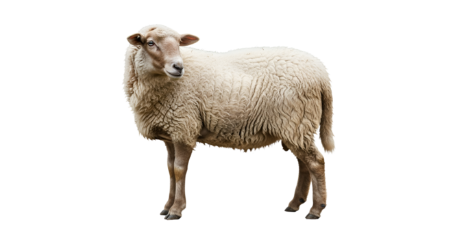 Sheep with curly wool isolated PNG with Transparent Background