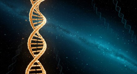 A glowing DNA strand twisting upward, symbolizing life and evolution growth