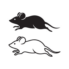 Contemporary Mouse Silhouette & Mouse Lineart – Mouse Vector Composition in Modern Graphic Style – Mouse Illustration – Silhouette and Lineart Set of Mouse