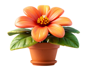 Stylized 3D Potted Flower Cartoon Illustration Isolated on Transparent Background PNG
