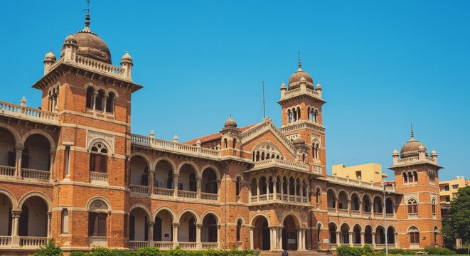 Flat design of Frere Hall Karachi with blue sky