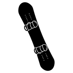 A black silhouette of a snowboard on a white background, perfect for winter sports and adventure graphics
