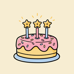Celebratory Delight A Cartoon Cake with Star Candles