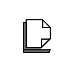Simple line art icon featuring two stacked sheets of paper, representing essential documents, organized files, and important paperwork for administrative and office tasks