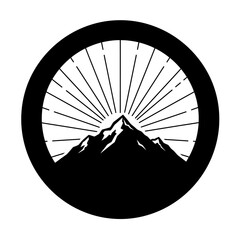 Mountain Peak Silhouette within a Wheel Adventure Awaits