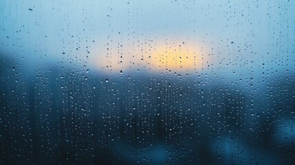 Obraz premium Raindrops on glass sunset background moody texture