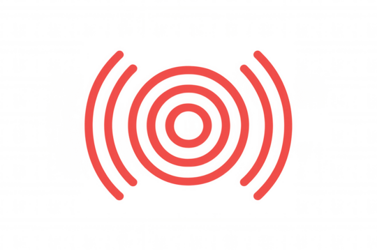 Wireless network icon glowing with red wifi signal waves, representing digital connectivity on transparent background