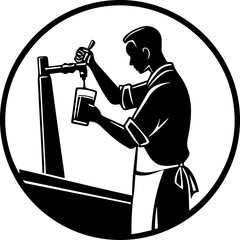 Bartender Pouring Drink Line Art Illustration