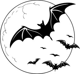 Bats Flying in Front of a Full Moon Vector Illustration
