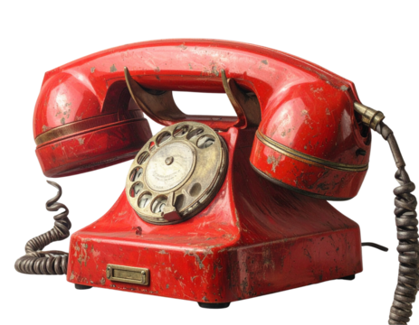 Stylized 3D Red Retro Phone Receiver Isolated on Transparent Background PNG