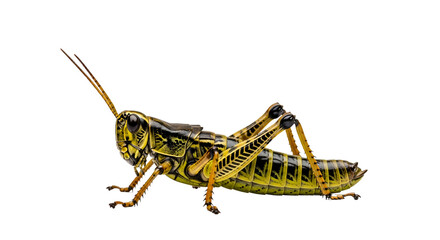 Detailed close-up of a grasshopper isolated PNG with Transparent Background