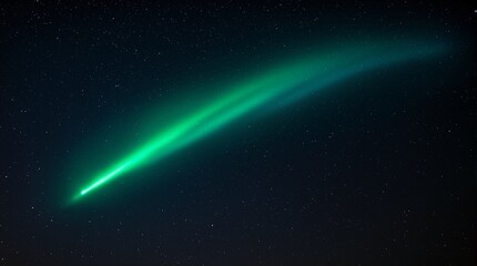 Bright Green Lemmon Comet with Long Glowing Tail Across Starry Night Sky, Astronomy and Space Phenomenon