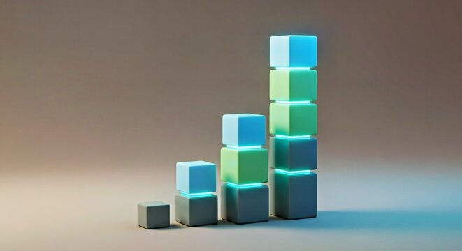A tower of stacked glowing cubes, each cube slightly taller, symbolizing progress