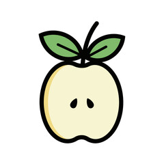 Minimalist vector illustration of a fresh green apple, cut in half to showcase its healthy interior and seeds. A clean graphic concept perfect for natural food, diet, and organic lifestyle designs