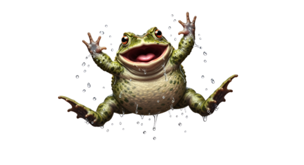 Happy frog jumping with joy and enthusiasm isolated PNG with Transparent Background