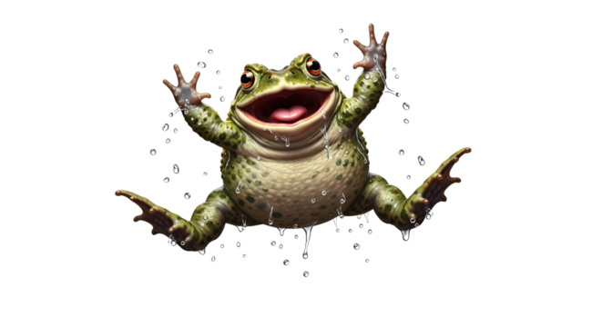 Happy frog jumping with joy and enthusiasm isolated PNG with Transparent Background