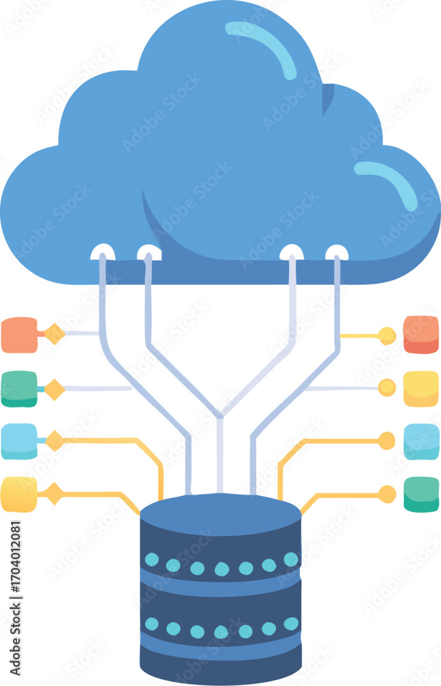Poster vector illustration of a cloud computing concept with network symbols, depicting modern technology a