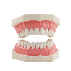 Obraz premium Detailed 3D Render of Human Teeth Model on Display Base with Pink Gums and White Teeth, Transparent Background, Ideal for Dental Education, Medical
