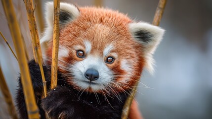 Bamboo Panda Harmony Concept. Cute animal peeking through branches with curious expression.