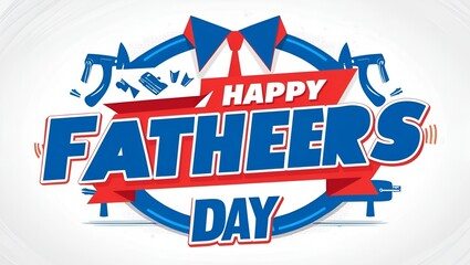 Modern Father’s Day web banner featuring a wrapped gift box, tie, and watch with elegant “Happy Father’s Day” lettering on a clean white background.