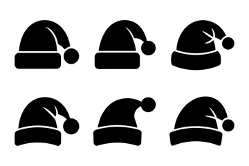 set of santa claus hat silhouette for christmas holiday season decoration